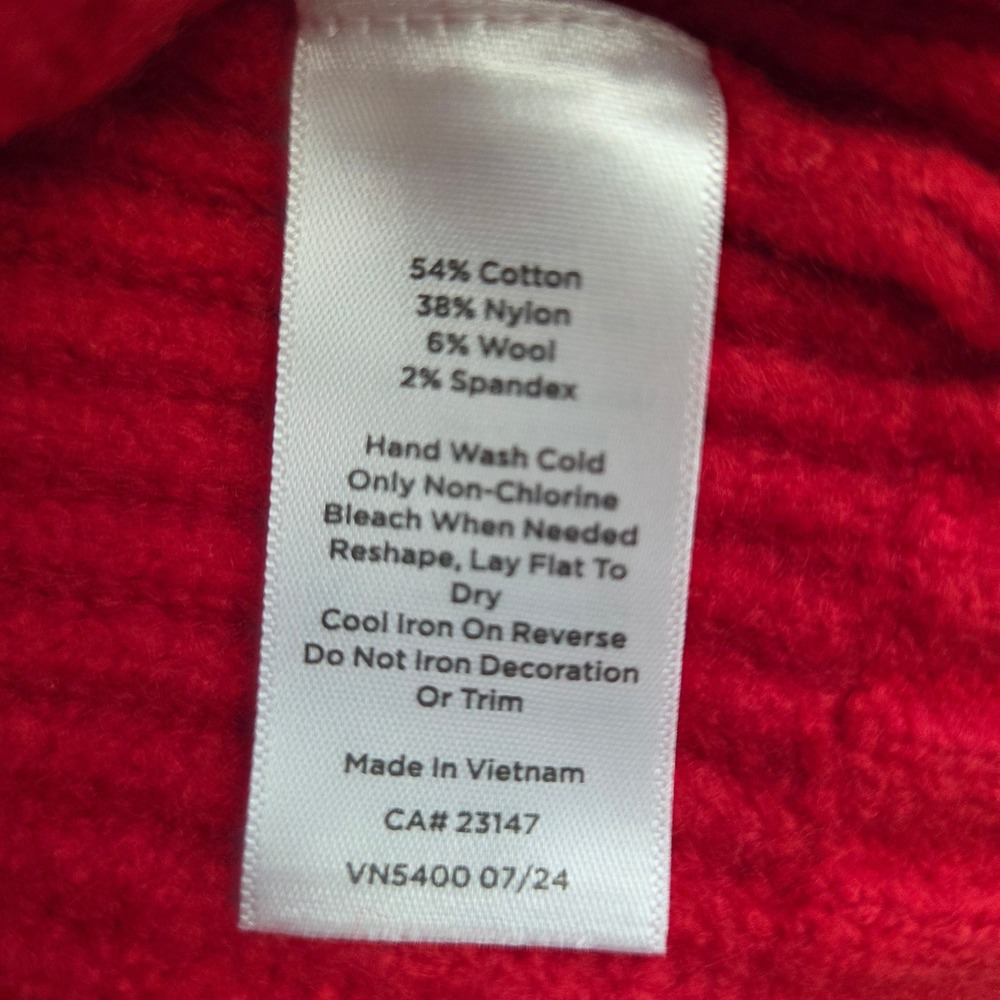 Talbots Wool Cotton Blend Red Ribbed Mock Neck Rhinestone Button Sweater Medium - Picture 6 of 6